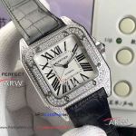 Perfect Replica Cartier Santos 100 Diamond White Roman Dial Watch